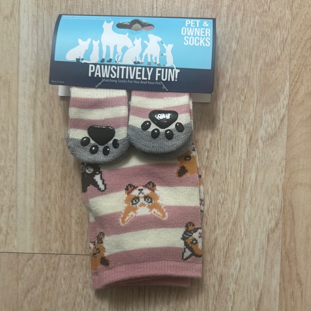 Pawsitively Fun Pink and Gray Cat and Adult Socks